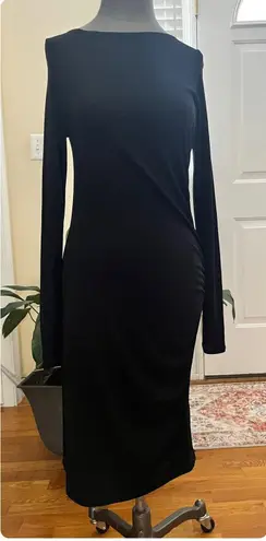 YSL Vintage Yves Saint Laurent Rive Gauche Black Bodycon Side Ruched Dress US 8