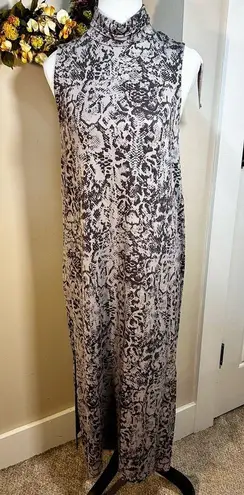 Garnet Hill High Neck Sleeveless Snake Print Maxi Dress with Side Slits NWT Sz S