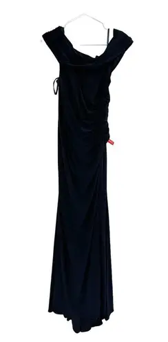 Mac Duggal 26517 Navy Foldover Off-the-Shoulder Slit Gown Size 10