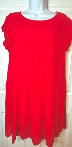 Evelyn Flutter Sleeve Casual Cherry Red Ruffle Tiered Mini Dress Has Pockets L Red Size L