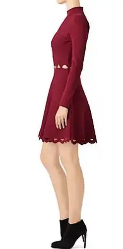 John + Jenn Maroon Burgundy Long Sleeve Fit & Flare Mini Dress Laser Cut Outs L