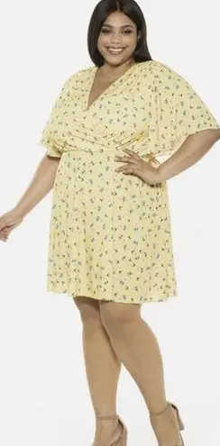 Alexia Admor Oaklee Flutter Sleeve Fit & Flare Yellow Ditzy Floral Dress Plus 1X
