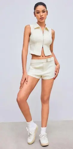 Cider NWOT Woven Collar Solid Zipper Tank Top Beige | TAGS CUT OUT SEE NOTES