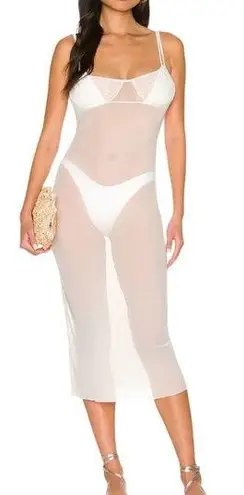 We Wore What Scoop Back Maxi Dress Power Mesh Off White Cover Up Slip Large NWT