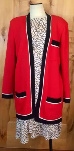 St. John By MARIE GRAY Sportswear 3-Pocket Red Blk Ecru Open Cardigan Jacket EUC M VNTG