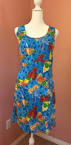 Vintage 90’s tropical colorful beach umbrella print short swim suit coverup med Blue