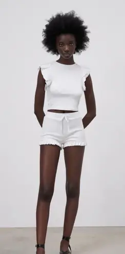 ZARA White Ruffle Shorts