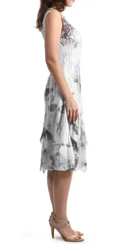 Komarov Floral Charmeuse & Chiffon Tiered Ruffle Dress Size M