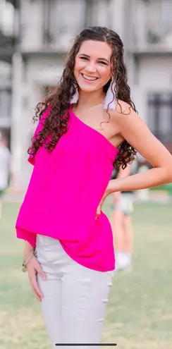 JODIFL Pink One Shoulder Tie Top