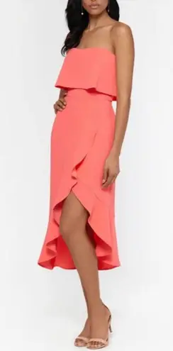 XScape Women's Denisse Scuba Crepe Bustier Ruffle Skirt Dress Coral Size 4 NEW