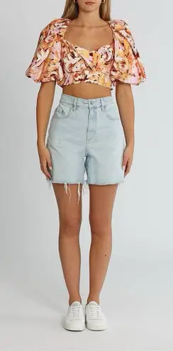 Acler Withington Top Size 2 NWOT Puff Sleeve Abstract Floral Crop Blouse