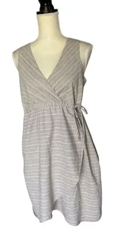 Freedom Trail Beige Linen Blend Wrap Dress Size M Sleeveless Tan Size M