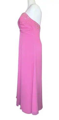 Vintage 90s Y2K Pink Whimsical Beaded Sequin Flower Prom Dress XL Fairycore Glam