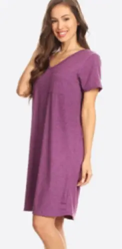 Yelete Criss Cross Back TShirt Dress Swing Athletic VNeck Purple S