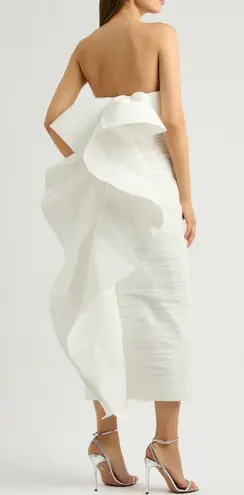 Rebecca Vallance Lily Strapless Ruched Midi Dress Ivory US 10 UK 14 White