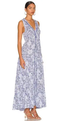 Poupette St. Barth  Nana Printed Maxi Dress Revolve Blue Begonia Size L New w/Tag