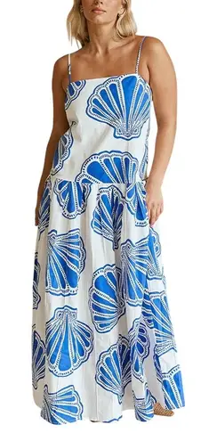 Ocean Breeze Seashells Linen Blend Sleeveless Sheath Vacation Maxi Dress Size M White Size M