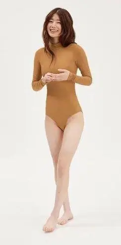 Girlfriend Collective  Fawn Vivien Mock Neck Long Sleeve Thong Bodysuit Sz Medium