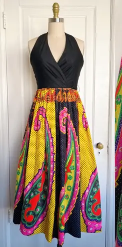 vintage • Don Jillette halter midi dress vibrant paisley psychedelic 60s 70s Black Size XS