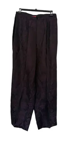 Shanghai Tang Silk Pants Trousers Dark Purple Eggplant Shiny Pattern Size 14 - Image 1