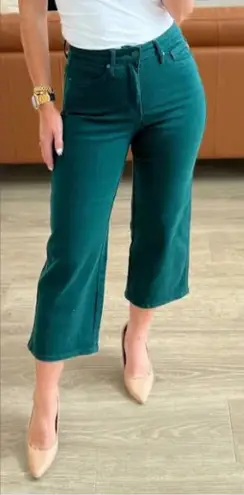 Judy Blue  High Rise Wide Leg Crop Jeans Size 7/28 Teal Green Tummy Control