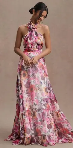 Mac Duggal 68108 Multicolor Asymmetrical Ruffled Halter Floral Gown