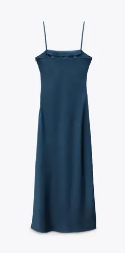 ZARA SATIN EFFECT SLIP DRESS SPECIAL EDITION Duck blue