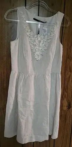 Kensie  linen combo sheath lined dress Floral Trim size Med new with tag NWT$119