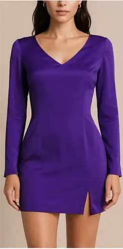 Hugo Buscati Vintage 90s Purple 100% Silk V-Neck Sheath Mini Dress Size 10 - Image 1