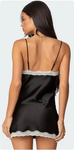 Edikted Womens Coquette Lace Bow Satin Effect Mini Slip Dress Size XL Black