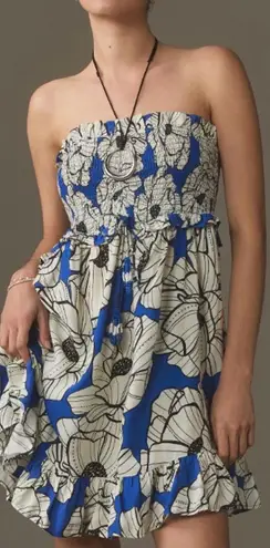 Farm Rio Floral Strapless Smocked Ruffle Mini Dress, Size S