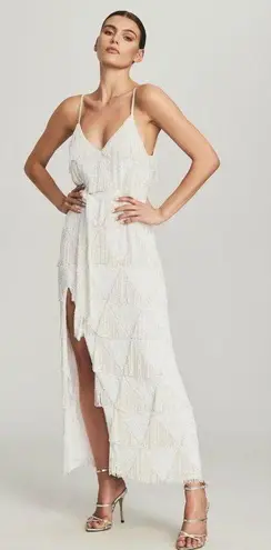 Retrofete Fringe Rebecca Dress, White Maxi Sequin Beaded NWT Size Large