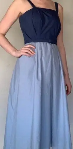 Vintage Plaza South belted midi dress spaghetti strap blue pleated skirt sz L Size L