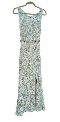 Deb 2000’s Lace Overlay Blue Open Back Cut Out Rhinestone Formal Maxi Dress 7 Size undefined