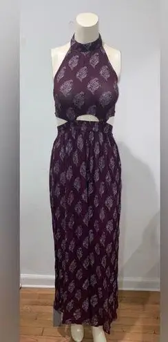 Lua Nova Jumpsuit Size Medium Burgundy Women’s Open Back Sheer Halter Top Purple