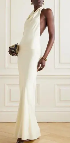 STAUD NWT $450 Giuseppe draped crepe halterneck maxi dress gown XS Yellow