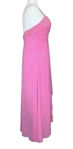 Vintage 90s Y2K Pink Whimsical Beaded Sequin Flower Prom Dress XL Fairycore Glam