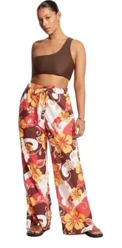 Faithfull the Brand Pants Womens Small Orange Celvia Ulani Floral Wide Leg