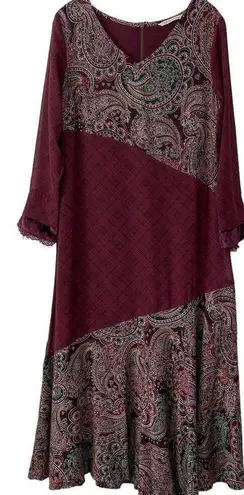 Soft Surroundings Aideen Maxi Dress Sz SP Mixed Print Paisley V-Neck Cottagecore