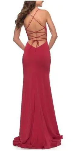 La Femme  Flutter Slit Trumpet Gown in Red Size US 00