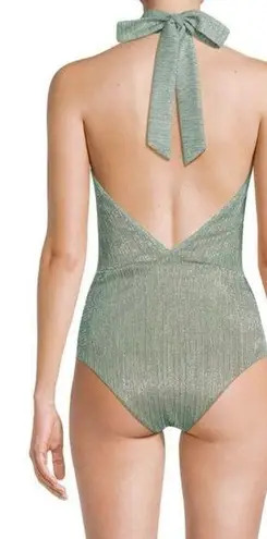 PATBO Halter Neck Bodysuit Sea Green Size Small Going Out Top Shimmer Metallic