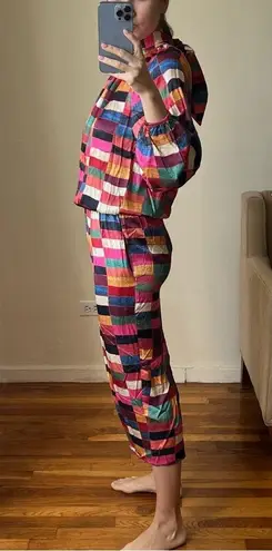 RHODE plaid geometric print midi dress size S pink purple black blue