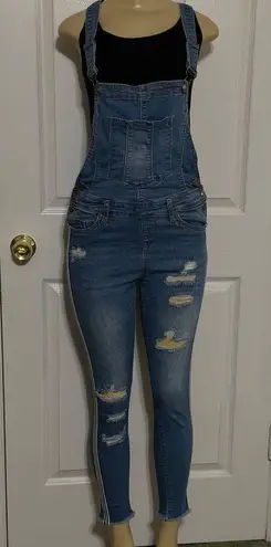 Womens Junior Slim Fit Skinny Distressed Denim Overalls Size 9 Blue Size M