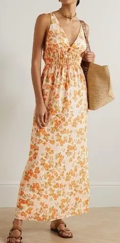Peony Dress Vacation Cotton Floral Lightweight Summer Maxi Pastel Orange M EUC Size M