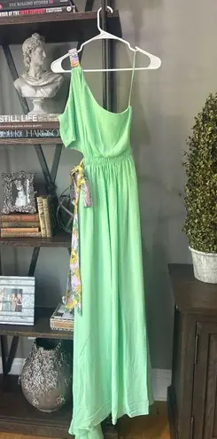 AMUR Zela One Shoulder Tie Waist Gown Fresh Mint Womens Size 0 Green