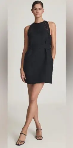 Reiss Rhona Embroidered Mini Dress Navy Linen Blend Cocktail Old Money NWT Sz 6