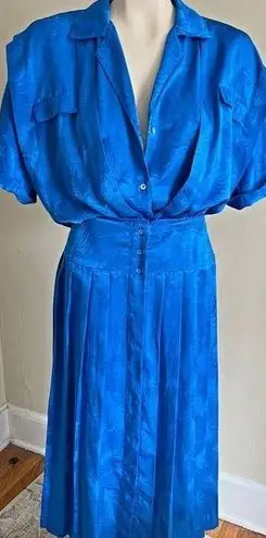 Vintage Blue  embossed satin feel pleated retro 80s maxi dress