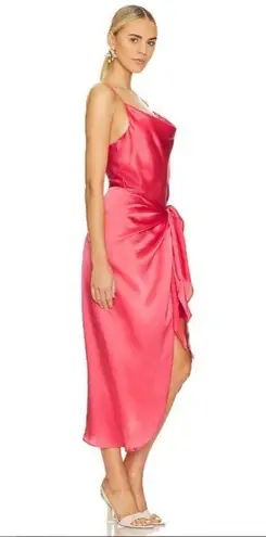 L'Agence Rose Silk Sarong Wrap Skirt Midi Dress Coral Rose Womens Size 8