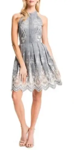 Cynthia Steffe Judith Embroidered Grey Halter Dress Size 4
