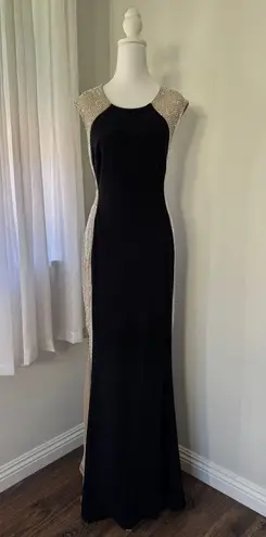 XScape Black Beaded Floor Length Evening Gown